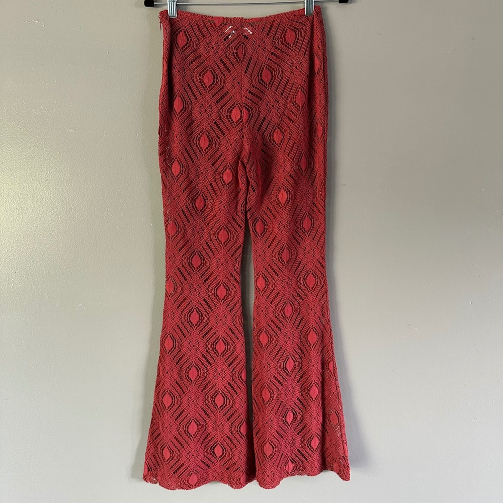 Urban Outfitters Tasha Sheer Eyelet Lace Flare Pants | Rust Orange SZ 0 - Picture 6 of 8
